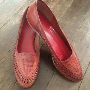 Red woven leather flats (8.5)